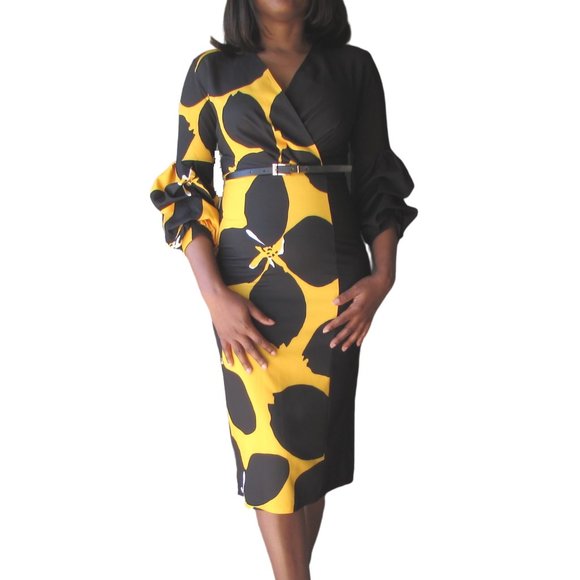 Black and yellow pencil dress - Picture 1 of 3